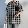 Men's T Shirts Men's Summer Short Sleeve T-shirt Men Fashion Oversized Plaid Shirt Streetwear Hip Hop Loose O-Neck Ice Silk Tshirt Mens