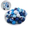 Crystal 100Pcs/Lot Blue Series Mixed Color Silicone Beads Ocean Print Teething Pearls Leopard Ball Jewelry Necklaces Making