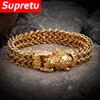Bangle Punk Viking Tiger Head Bracelet Gold Cuban Chain Bangle Mens Stainless Steel Selfdefense Wristband Male Never Fade Jewelry Gift