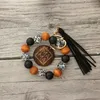 Wooden Bead Bracelet Keychains Leopard Print Hand Beaded Spot Wood Bead Bracelets Handmade Tassel Key Ring Bangle Pendant DE321