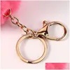 Keychains Lanyards Fashion Rabbit Fur Ball Keychain Pendant Round Plush Key Chain Lage Decoration Keyring Creative Jewelry Gift 8C Dhpti