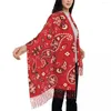 Sciarpe Moda Sciarpa con motivo a bandana rossa Avvolgere per le donne Scialle lungo con nappe invernali calde Unisex