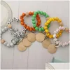 Party Favor Diy Beaded Bracelet Keychain Pendant Sports Ball Soccer Baseball Basketball Wooden Bead 9 Colors Drop Delivery Home Gard Dhutc