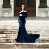 Sukienki macierzyńskie aksamitne sukienki macierzyńskie do sesji zdjęciowej eleganckie długie rękaw z ramion maxi syrena ciąża sukienka baby shower fotografia t230523