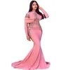 Aso Ebi Mermaid Prom Dresses Sexy Illusion Bodice Beading Long Mouwen Formal Evening Jurk Chic Pink Speciale gelegenheid jurk voor vrouwen 2023