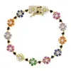 Bangle 2022 Wholesale New Arrival Geometric Rainbow Cz Colorful Flower Charm Link Chain Bracelet For Girl Classic Fashion Women Jewelry