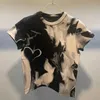 American tie dyed short sleeved T-shirt for women's 2023 summer new niche design trendy brand short spicy girl top