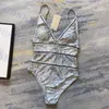 Grey Green Suspendend bikini metalowe logo One Piece Swimsuit Seksowne stroje kąpielowe V Szybka z pudełkiem