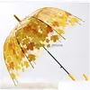 Umbrellas Fashion Long Handle Transparent Creative Leaf Printing Manual Bubble Mushroom Umbrella 3 Colors Gift Supplies Drop Deliver Dhy4O