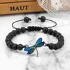 Strand Blue Dragonfly Braided Bracelets 6mm Natural Turquoise Tiger Eye Stone Beads Bangles Friendship Gifts Fashion Jewelry