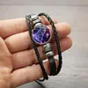 Charm Bracelets DoreenBeads Constellations Series Bracelet 12 Zodiac Signs Black Button Woven Leather Glass Dome Jewelry Men Accessories