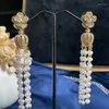 Dangle Boucles D'oreilles Européenne Étincelant Zircon Rose Fleur Longue Couronne De Mariage Gland Mariée Romance Blanc Perle Exagération Fine Jewelry