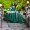 Hunter Green Prom Dresses Sweet 16 Girl apliques encaje rebordear con capa Princess Quinceanera Vestidos De 15 Anos