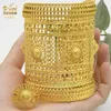 Armbanden ANIID Dubai Ethiopië 24K vergulde grote armbanden met ring bruiloft banket sieraden geschenken Arabische charme koperen armbanden groothandel