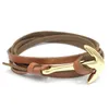 New Trendy Multilayered PU Leather Gold Anchor Bracelet Jewelry for Gift