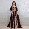 Nowoczesne Kaftan Formalne sukienki wieczorowe Burgundowe aksamitne kaftan Front od podziału na pół -rękawy Arabski sukienka na bal maturalne 2023 Suknie imprezowe Celebrity Party