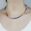 Halsband Bling 4mm Rainbow CZ Tennis Chain Necklace For Women Gold Plated Luxury Iced Out Colorful Choker Jewelry 16 tum