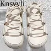 Zomerplatform sandalen vrouwen kruis veter dikke zool schoenen dames echt leer zwart beige sandalen vrouw sandalias mujer x230523