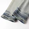 Jeans da uomo Abbigliamento firmato Amires Pantaloni denim High Street Amies Marchio di moda 882 Blu Gorilla Head Ricamo Stretch Hole Trend SliJI8A