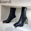 Boots Square Toe Toe High Heel Boots Women Black Stretch Boots Runway Shoes Women Strange Style Heel Boots Boots Botas Mujer X230523