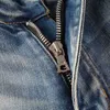 Jeans designer kläder amires jeans denim byxor amies high street mode mens jeans med blått broderi trasig orm hud lapp smal