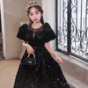 Vestidos de menina jovem ocasião formal Partido elegante Princesa Long Flower Girl Black Deep V Dress de noite em V G220523