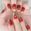 Unghie finte medio ovale rosso oro glitter stampa su manicure da salone punte riutilizzabili per unghie finte unghie fai da te per la festa di nozze