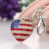 Schlüsselanhänger 2023 Tinykenro Modestil Strass Niedliche amerikanische Flagge Liebe Pfirsich Herz Tasche Geldbörse Schlüsselanhänger