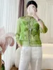 Etnisk kläder Summer Kinesisk stil Stående krage blomma och fågelbroderi skarvade organza manschett dubbelbröst lady jacka s-xxl