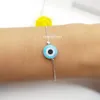 Bangle 1PC/Lot Free Frakt 10mm Blue Synthetic Opal Turkiet Round Evil Eyes Opal Armband med 925 Sterling Silver Box Chain till salu