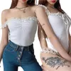 Women's T Shirts Hirigin 2023 Women Rib Knit Cami Bodysuits Sleeveless Frill Strap Cross Tie- Up Lace Leotard Tops Sexy Summer