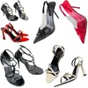 Kvinnors sandaler topp läder designer skor lyx varumärke höga klackar sexiga bokstäver party skor klar stilett klack remmen spänne patent läder tunna band sommarskor