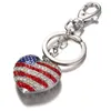 Schlüsselanhänger 2023 Tinykenro Modestil Strass Niedliche amerikanische Flagge Liebe Pfirsich Herz Tasche Geldbörse Schlüsselanhänger
