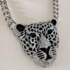 Halsband Halloween Leopard Head Iced Out Pendant Necklace For Women Hip Hop Jewelry Mens Cuban Link Chain Gothic 2021 Trend smyckespresent