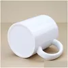 Mugs 11Oz Sublimation Blank Ceramic Mug Diy Handle Coffee Cup Solid Color Heat Transfer Household Personalized Water Cups Creativity Dhi1M
