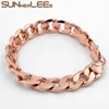 Link Bracelets Chain SUNNERLEES Fashion Jewelry Curb Cuban Bracelet Rose Gold White 5mm-12mm Men Women Gift C18 B