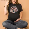 Umstandsoberteile T-Shirts Nordic Rainbow Mama Bedrucktes schwangeres T-Shirt Umstands-Kurzarm-T-Shirt Schwangerschaftsankündigungsshirt Neue Mama-T-Shirts Kleidung T230525