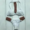 Damenbadebekleidung 2023 Sexy Bikini-Set Niedlicher weißer schlichter Ring verbundener Spaghettiträger Dreieck Tanga Biquini Badeanzug Frauen Badeanzug