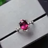 Anelli a grappolo Stile Anello in argento sterling 925 Gemma di granato rosso naturale Gioielli da donna Regalo per feste di compleanno Ovale