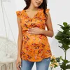 Топы для беременных Tees Fashion Women Bervence Tops Tops Foremnity Ruffle Relave Floral Print Form для грудного вскармливания плюс S-XL Новый T230523