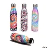 Water Bottles 500Ml Stainless Steel Double Layer Bottle Tie Dye Pattern Large Capacity Mountaineering Coke Outdoor Sports Kettle Dro Dh9G6