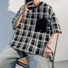 Men's T Shirts Men's Summer Short Sleeve T-shirt Men Fashion Oversized Plaid Shirt Streetwear Hip Hop Loose O-Neck Ice Silk Tshirt Mens