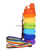 Water Bottles Rainbow Sile Folding Bottle Outdoor Portable Camouflage Telescopic Cup Sports Kettle Mountaineering Cam Equipment With Dhurq