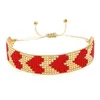 Pulseras de eslabones Go2BoHo Pulsera de corazón rojo Joyería de moda Chapado en oro Cuenta de semilla de Miyuki Tejido a mano Ajustable de moda para mujeres