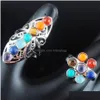 Solitaire Anneau Beautif Anneaux Réglables 7 Chakra Reiki Guérison Arc-En-Fleur Pour Les Femmes Pierre Naturelle Perles Doigt Bijoux De Mode B Dh2Mx