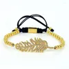 Charm Bracelets Anil Arjandas CZ For Women Macrame Braiding Cord 24k Metal Plated Beads Leaf Shape Clear Crystal