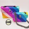 Mens Famous Kurt Geiger Handbag Rainbow Bag London äkta läderdesigner Tygväskor Kvinnor Flip Stripes Gym Axel Lyxig koppling Silverkedja Cross Body Påsar