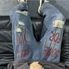 Jeans da uomo Y2k Abbigliamento High Street Hip Hop Lavato Distressed Lettera Stampata Moda uomo Gamba dritta Gamba larga Pantaloni larghi paio