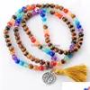 Pulseiras de pedra natural de miçanga de 6 mm de pulseira de pulseiras de pulseiras cura de meditação 7 chakra damas embrulhadas reiki rosário 108 malhas de mala para wo dhgo3