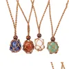 Pendant Necklaces Natural Crystal Stone Necklace Net Bag Hand Woven Yoga Energy Adjustable Drop Delivery Jewelry Pendants Dhtp7
